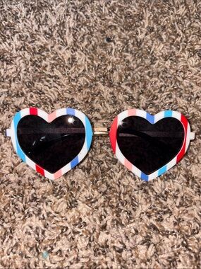 Heart-Shaped Kids Sunglasses in Red, Blue & White Stripe